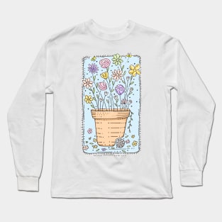 Blooming Flower Dust Bean Hand Drawn Illustration Long Sleeve T-Shirt